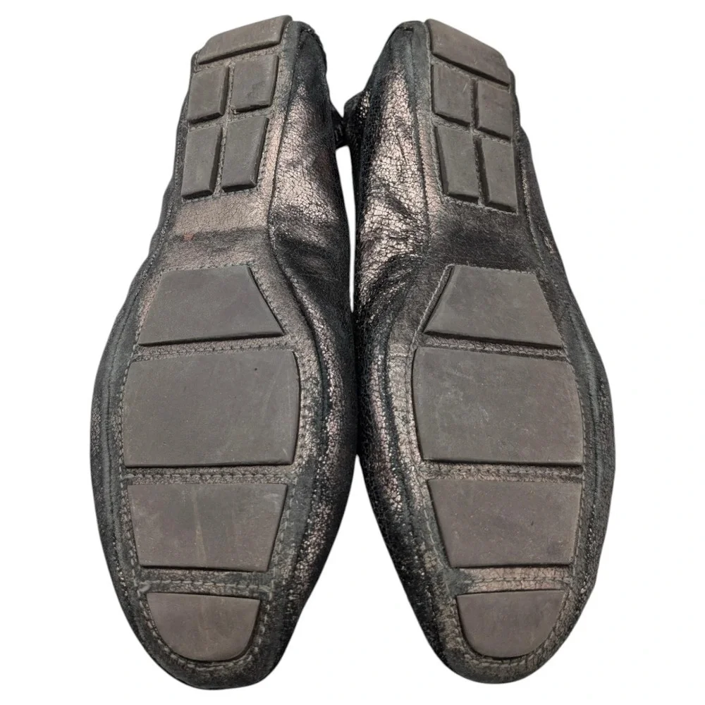 Tory Burch Ballet Flats Womens 8.5M‎ Anthracite Metallic Leather Round Toe